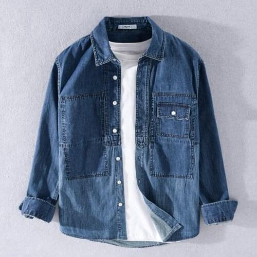 Pure cotton long-sleeved autumn denim shirt men casual comfortable shirts for men fashion solid shirt mens overhemd chemise