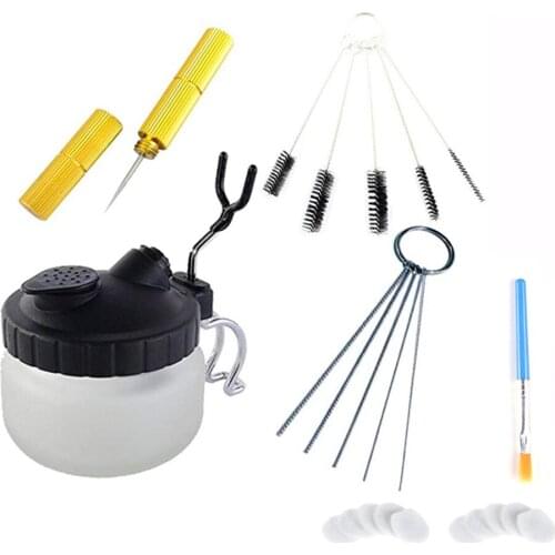 Spray Gun Wash Tool Clean Pot Airbrush Cleaning Pot Air Brush Pen Holder Paint Cleaning Jar Bottle Needle Brush Clean Tools Set