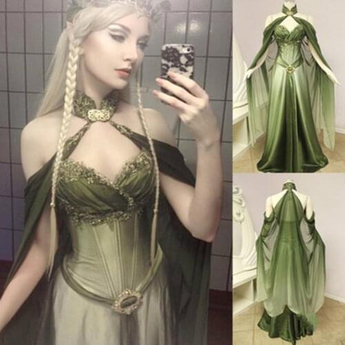 Halloween Fairy Princess Cloak Cosplay Chiffon Ankle Length Gradient Green Shawl Gradient for Girls Lady Halloween Cloak 2021