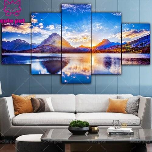 Full Drill Square 5d Morning sun mountain river scenery sunset Diy Diamond Painting Cross Stitch Daimond Mosaic Embroidery large