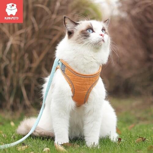Kimpets Cat Traction Rope Anti-Break Away Cat Rope Cat Chest Harness Shoulders Cat Walking Rope Adjustable Harness Tie Pet Rope