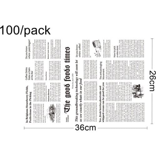 Free Shipping - Catering Supplies, Cheese French Fry Wax Take Out Daily News Print Kraft Paper Food Wrap - 36*26cm, 100/Pack
