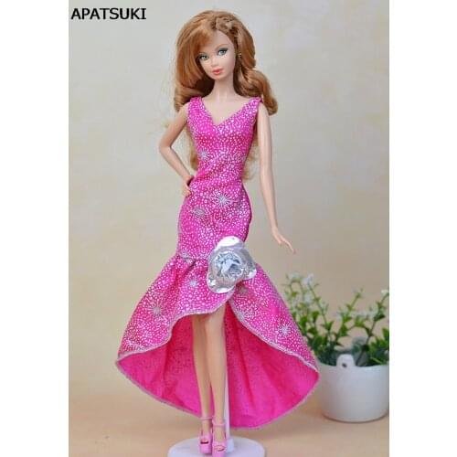 Pink Fashion One Piece Long Evening Dress For Barbie Dolls Vestidos Party Dress For 1/6 BJD Doll Dress Doll Clothes