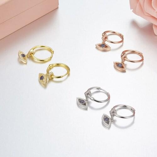 SLJELY Real S925 Sterling Silver 3 Gold Color Evil Eyes Hoop Earrings Micro Inlaid AAA Cubic Zircon Wome Luxury Jewelry