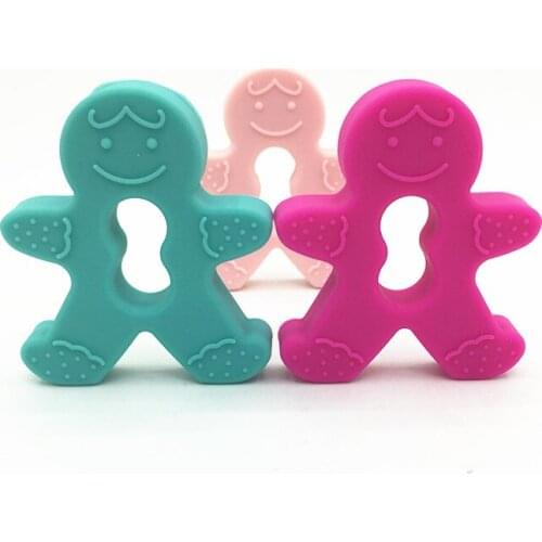 Silicone Teething Pendant Food Grade Silicone Bead-safe for teether. Non-toxic:Baby Boy or Gingerbread man silicone chew pendant