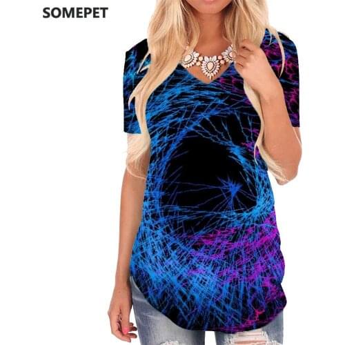 SOMEPET Colorful T-shirt women Abstract Shirt Print Psychedelic V-neck Tshirt Art T-shirts 3d Womens Clothing Summer Printed