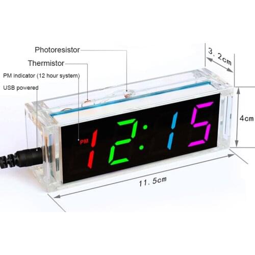 Stylish 4-digit DIY Digital LED Clock Kit Light Control Temperature Date Time Display with Transparent Case Timer DIY Kit