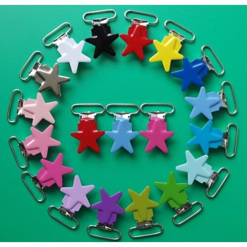 Sutoyuen Mix 16 Colors Metal 1" 25MM Pacifier Clips Enamel Star Suspender Clips Baby Pacifier Clip With Plastic Teeth 16pcs