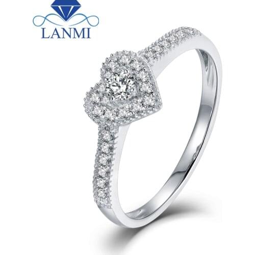 LANMI Heart Shape Real Bling Diamond Wedding Rings Solid 18K White Gold Trendy Jewelry For Women Anniversary