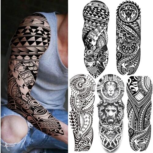Maori Tribal Totem Temporary Tattoos For Men Women Adult Black India Animal Tattoo Sticker Decoration Full Arm Tatoos Sleeve