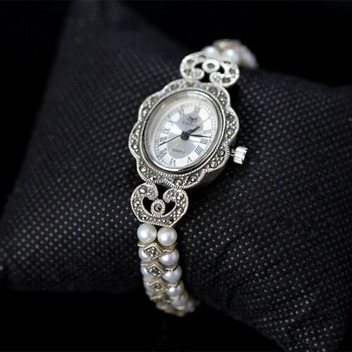 Retro Thai Silver S925 Jewelry Wholesale Thai Crafts Exquisite Japanese And Korean Womens Fresh Pearl Watch Bracelet