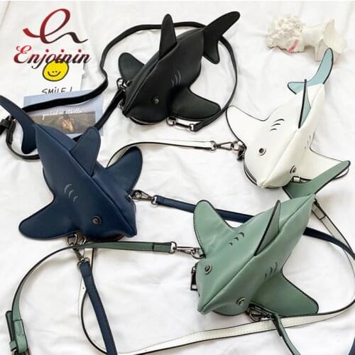 Fun Cute Shark Design Crossbody Shoulder Bag Casual Womens Cluth Bag Mini Messenger Bag Female Small Purses Pu Leather 2021