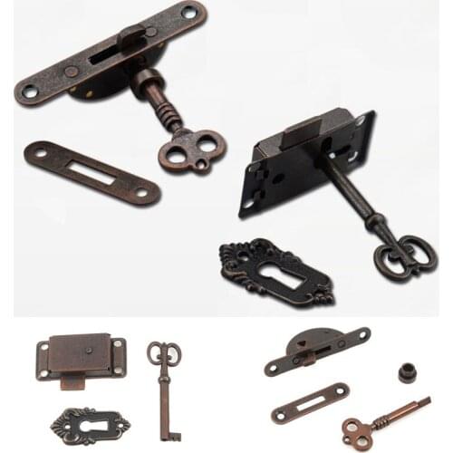 1Set Cabinet Latch Vintage Drawer Lock With Key Durable Portable Cupboard Furniture Hardware Antique Accessories