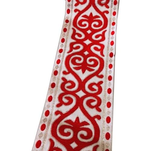 16yard/lot Woven Jacquard Ribbon about 10cm white red Geometric pattern for curtain and clothing accessory LS-7970