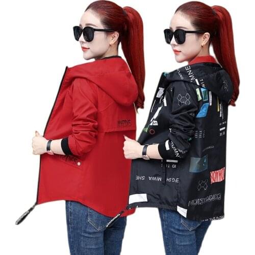 2021New Autumn Women Jackets Fashion Hooded Two Side Wear Coats And Jackets Plus Size Women Windbreaker Baseball Uniform Tops 96