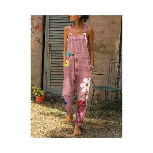 Women Rompers Fashion Denim Bib Pants Sexy Long Rompers Bib Pants Jumpsuits Summer Wide Leg Jeans Overalls Ladies Jumpsuit