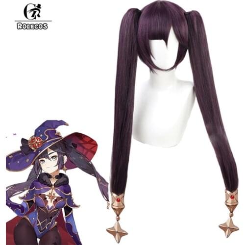 ROLECOS Mona Cosplay Wig Game Genshin Impact Mona Cosplay Wig Women 80cm Headwear Long Hair Synthetic Hair Heat Resistant