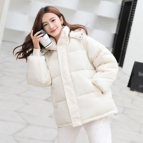 Winter Cotton Womens Down Jacket Hooded Long Sleeve Cardigan Zipper Pockets Solid Loose Thick Vogue Casual Down Jacket