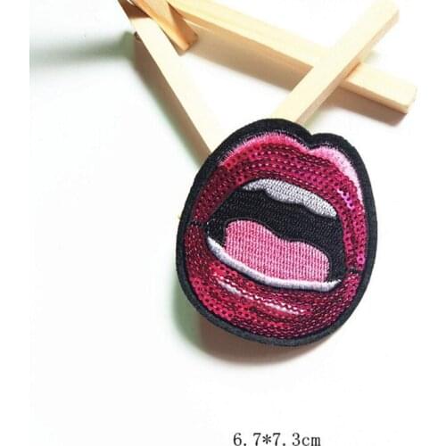 10 Pieces Open Mouth Sequins Patch Fashion Embroidered Applique for Jeans Clothing Decoration Iron On Patches Accessories