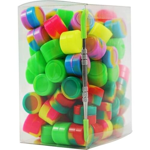 100pc Silicone Storage Container Nonstick silicone container 2ML Food Safe dab container silicone Jar with dab tool and PVC box