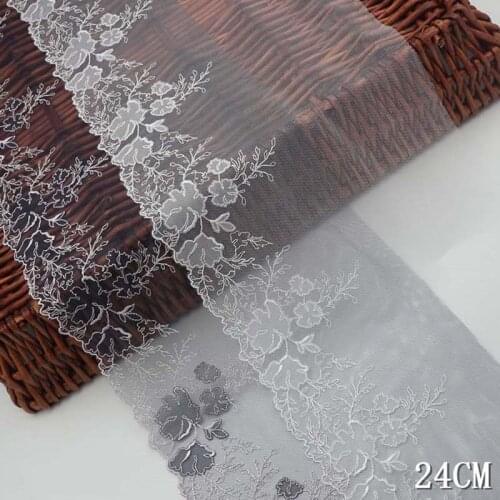 18Yds 24cm Wide Soft Embroidered Bands Lace Trim Ribbon Mesh Fabric Underwear Bra Clothing Dress Sewing