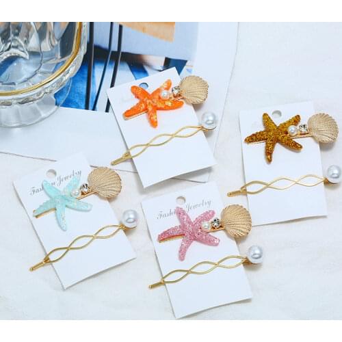 2/3 Pcs/set Sea Star Acrylic Hair Clips for Women Girls Shell Pearl Metal Barrettes Hair Pins Headwear Hair Accessories