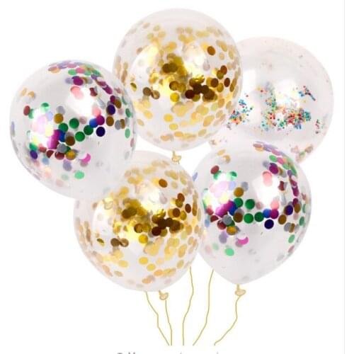 5pcs 12 inch Clear Confetti Latex Balloon Birthday Party Suppliers Wedding Party Balloons Multicolor Round Paper Confetti