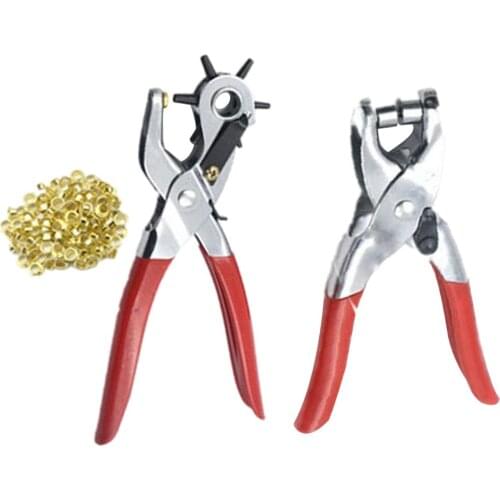 6 Sizes Revolving Leather Punch & Eyelet Plier Hole Heavy Duty Puncher & Eyelets