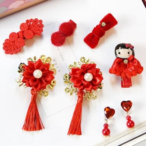 8 pcs Without Box- Children Retro Ancient Princess Gift Set Hairpins Girls Lovely Chinese New Year Hair Clip Hair Accessories