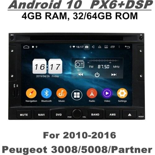 CarPlay & Android Auto PX6 Android 10 Car DVD Player for Peugeot 3008 5008 Partner Citroen Berlingo 2010-2016 Radio GPS WIFI