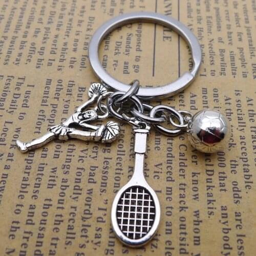 Tennis Racket Pendant Cheerleader Keychain Alloy Keychain Ring Gift For Youth Fans Jewelry Accessories