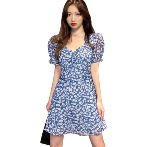 DAXIN Chiffon Floral Short Sleeve Women Dress Platycodon Grandiflorum French Summer Vestidos