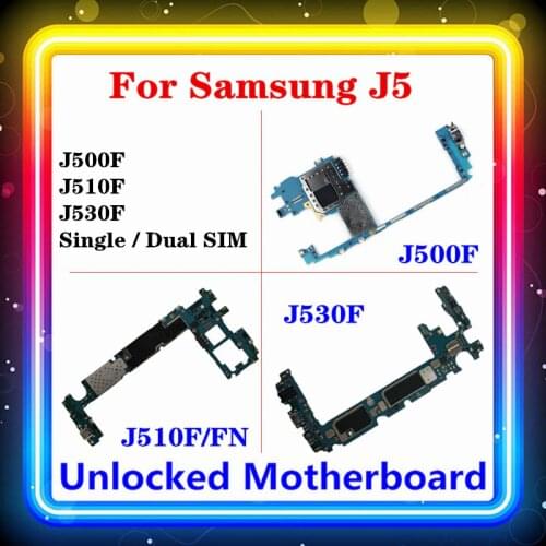 For Samsung Galaxy J5 J500F J510F/FN J530F Motherboard With Full Chip Mainboard Single/Dual SIM Logic Board Android OS Installed