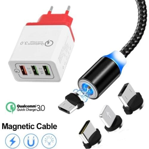 Travel Wall Quick Charge 3.0 USB Charger For iphone X Xs max Xr Huawei Y5 Y 6 Y7 pro 2019 Y6 prime 2018 Nova 5i 4 Magnetic Cable