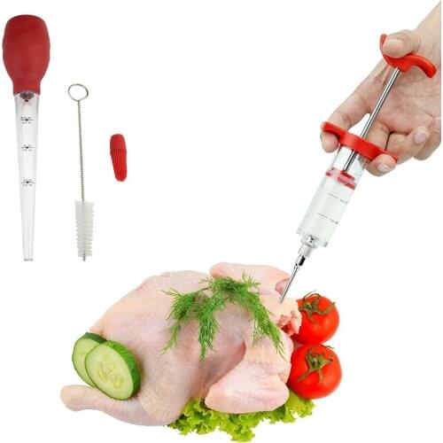 Large Capacity 30ml Turkey Needle BBQ Tool Turkey Seasoning Pump Dripping Tube with Cleaning Brush Kitchen Syringe
