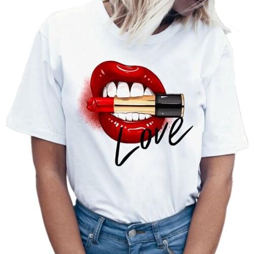 Modal White Color Short Sleeves Tees Sexy Lips Printed O-Neck Casual T Shirt Women Summer Leisure Tshirt Tops
