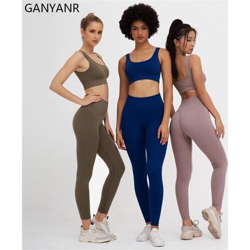 GANYANR Gym Wear Sportswear Yoga Set Fitness Jogging Tracksuit Leggings Women Workout Seamless Sweat Suit Activewear Bodysuit