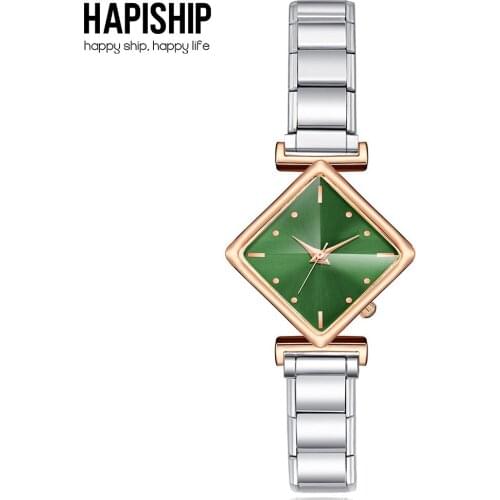 Hapiship 2021 Fashion Men Women Square Colour Watch Stainless Steel Bracelet Bangle For Party Friend Wife Birthday Jewelry G032