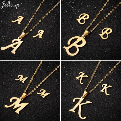 Jisensp Small Graceful Stainless Steel Initial Name Necklace Earrings Exquisite 26 Letters Jewelry Sets for Women Birthday Gift