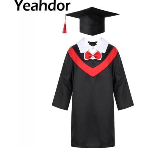 Boys Girls Preschool Primary School Graduation Gown with Tassel Cap for Kids Role Play Costume Dress up Children Student Uniform