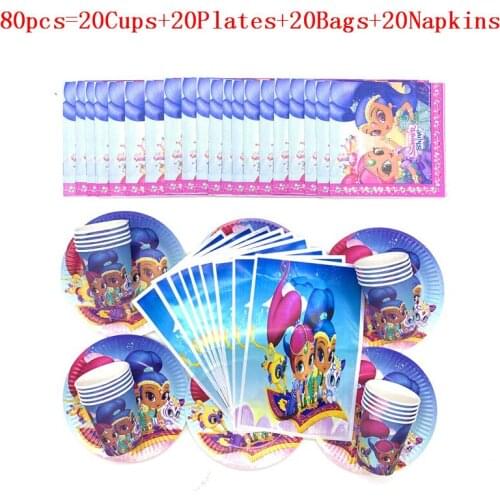 Shimmer and Shine Theme Kids Birthday Party Decoration Set Party Supplies Baby Birthday Tableware Set Party Supplies For Girls
