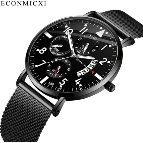 ECONOMICXI Men Watch Ultra-Thin Stainless Steel Mens Watches TOP Brand Luxury With Calendar Male Clock relogio masculino 2020