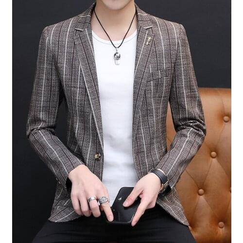 2021 Mens Autumn New Trendy Handsome Striped blazer Youth Cool Casual blazer