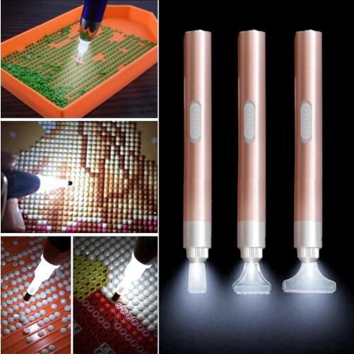 USB Lighting Point Drill Pen Kits with 5pcs Tips Tweezers DIY 5D Round Diamond Painting Tool Crafts Sewing Accessories New