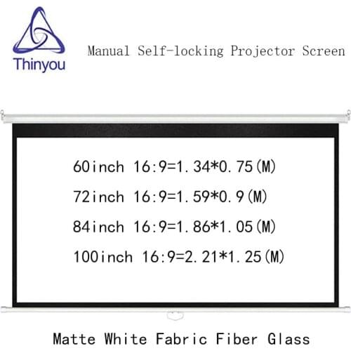 Thinyou Wall Mount 100 inch 16:9 Matte White Fabric Fiber Glass Manual self-locking Projector Screen Pull Down For Cinema Office