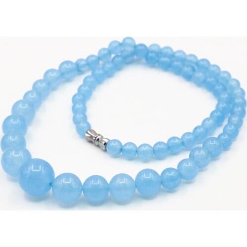 Natural Aquamarines 6-14mm Round Stone Beads Smooth Aquamarines Blue Jades Beads For Jewelry Making Beads Necklace 18inch B-05