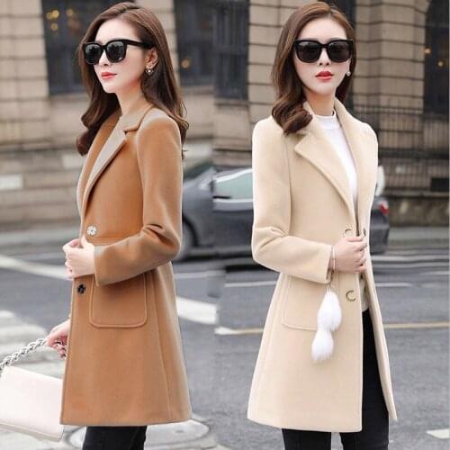 2021 New Women outerwear autumn winter clothing fashion warm woolen blends Slim female elegant Double Breasted woolen coat