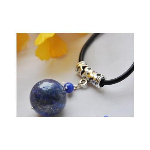 Wholesale 20mm round Lapis lazuli ball Pendant Leather rope NECKLACE