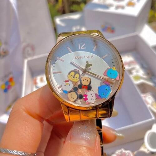 Disney Original Women Dress Japan Quartz Wristwatch TsumTsum Cartoon Rotatable Dial Girl Youth Student Teenage Cute Gift Clock