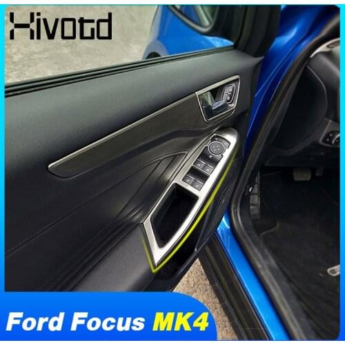 Stainless Steel Door Glass Lifting Panel Car Door Armrest Frame Sticker Trim For Ford Focus MK4 ST Line 2019 2020 Accessories